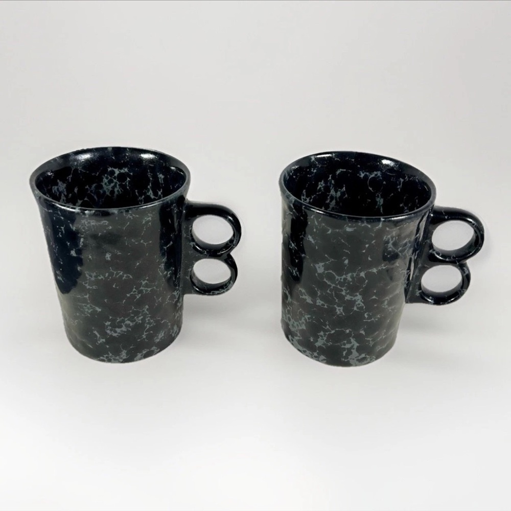 Bennington Potters Black Slate Agate Pottery Mug Double Trigger Handle 1340 USA